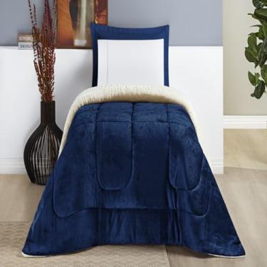 Imagem de Coberdrom Solteiro Manta Sherpa Lã Carneiro Quentinha 1 Peça (Azul)