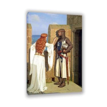 Imagem de Edmund Leighton impressão em tela The Shadow por reproduções de pinturas famosas Edmund Leighton pôster arte de parede para sala de estar quarto decoração de parede 90 x 60 cm (35 x 24 polegadas