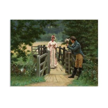 Imagem de Edmund Leighton impressão em tela The Gallant Suitor por reproduções de pinturas famosas Edmund Leighton pôster arte de parede para sala de estar quarto decoração de parede 80 x 60 cm (31 x 24