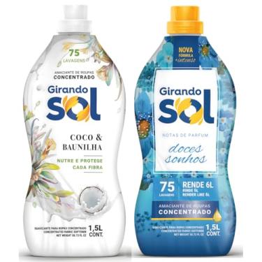 Imagem de Kit Amaciante Concentrado Coco E Baunilha Doces Sonhos Girando Sol 1,5L Perfume Duradouro Roupas Macias Cheirosas 2 Unidades Mista Rende 150 Lavagens