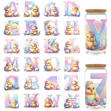 Imagem de XRTHGS 32 peças/conjunto de adesivos DTF UV do alfabeto animal da Páscoa para garrafas de água, copos, adesivos de transferência DTF para frascos de vidro de 473 ml, embalagens de transferência UV DTF