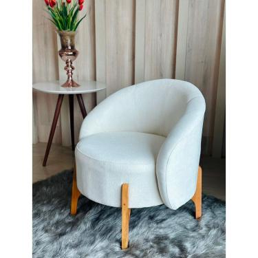 Imagem de Poltrona Orgânica Requinte Sala Escritório Pé Madeira Bege Claro