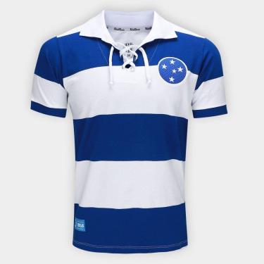 Imagem de Camiseta Retro Cruzeiro Titulo Mineiro 1956 Branco Azul Masculino