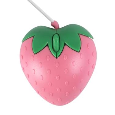 Imagem de Mouse com fio fofo rosa fruta morango, silencioso, portátil, leve, USB, mouse óptico com fio para Chromebook, PC, laptop, Mac, computador, desktop, notebook, crianças, meninas, mulheres, escritório