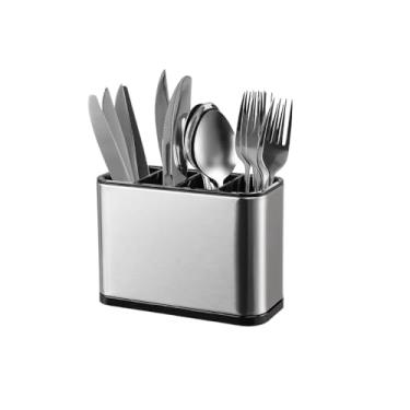 Imagem de Escorredor de Talheres em Aço Inoxidável 4 Divisórias Organizador de Utensílios Sistema de Drenagem Rápida Design Compacto para Pia de Cozinha