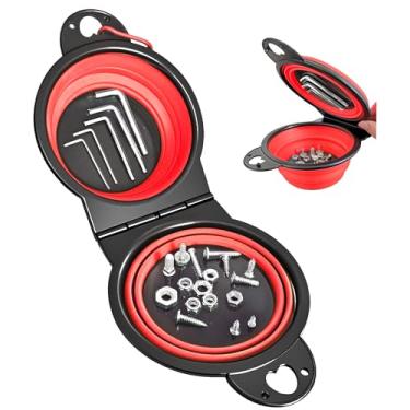 Imagem de Conjunto de bandejas de peças magnéticas dobráveis, nova versão atualizada, tigelas duplas de silicone redondas integradas de 13 cm, organizador de porcas e parafusos multiuso, gancho bônus para