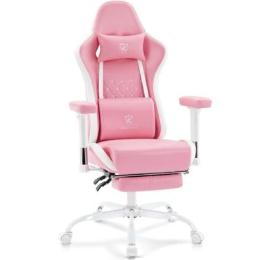 Imagem de Morkprism Cadeira de jogos, cadeira de escritório de computador com apoio para os pés, suporte lombar de massagem e almofada de gel, cadeira de jogador de couro reclinável ergonômica com encosto de