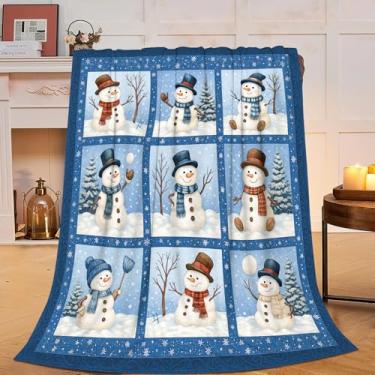Imagem de Manta de boneco de neve, cobertor de boneco de neve, macio, aconchegante, flanela, felpudo, inverno, Natal, pelúcia, decoração de cama, presentes para mulheres, meninas, adultos, sofá, 102 x 127 cm