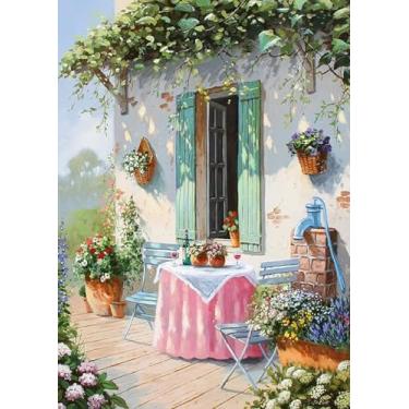 Imagem de GEWOUVIN Kits de arte de diamante de jardim para adultos, kits de pintura de diamante para adultos iniciantes, kits de arte de pedra redonda 5D completa DIY para decoração de parede de casa 【11,8 x