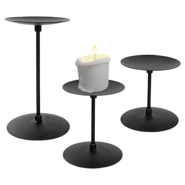 Imagem de LUMINFLY Castiçais pretos de 3 peças para pilares, 3 alturas, suportes redondos de metal para decoração de casa e lareira, design retrô