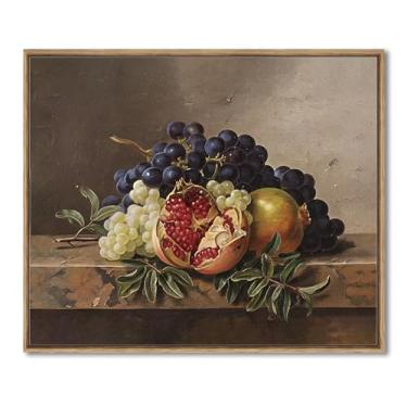 Imagem de AIMAILON Arte de parede em tela emoldurada vintage decoração de casa clássica para cozinha sala de estar outono colheita frutas arte rústica quente romã uvas imagem 10x12