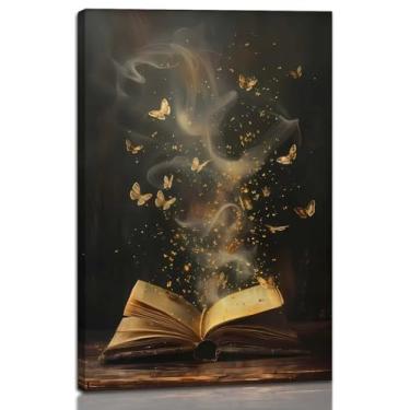 Imagem de Arte de parede emoldurada Moody Victorian Bookish Canvas Dark Academia Library Canvas Wall Decor Picture Painting Art Vintage Dark Academia Bookish Decor Impressão de arte de parede para galeria