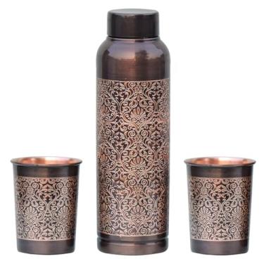 Imagem de ANCIENT IMPEX Garrafa de água Pure Copper Milton com 2 copos – Design floral | Benefícios Ayurveda e hidratação diária