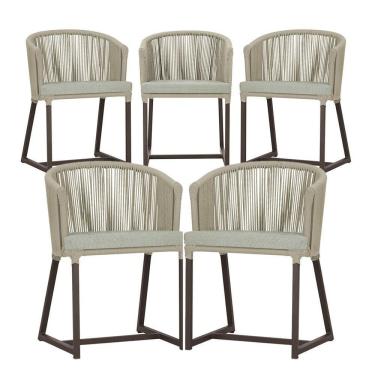 Imagem de 5 Cadeiras De Jantar Noronha Marrom Corda Náutica E3 Trama Rami