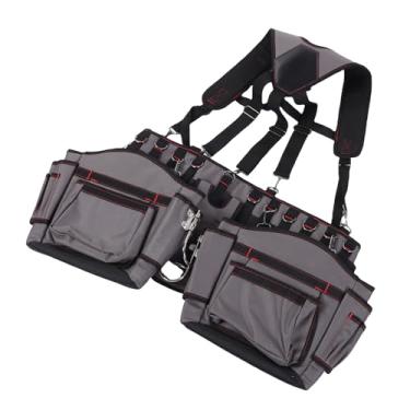 Imagem de Fafeicy Bolsa de Cintura para Ferramentas Resistentes, Cinto de Construção de Tecido Oxford Ajustável Com Ombreiras Respiráveis, Organizador de Vários Bolsos para Eletricistas, Carpinteiros,