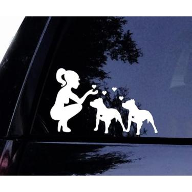 Imagem de Adesivo de vinil para carro Pitbull - Pit Lady Loves Pitbulls - Adesivo de cachorro à prova d'água para janelas, laptops, carros, barcos, grau profissional (15 cm)