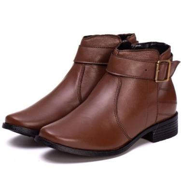 Imagem de Bota Botinha Feminina Sem Salto Cano Curto Inverno Couro Legítimo Conf