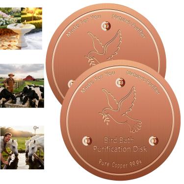 Imagem de Pacote com 2 discos de cobre, disco de cobre 99,9% puro para banho de pássaros, cavalos, bebedouro de gado, fonte de cachoeira, ajuste universal para tigelas de pássaros e bebedouros de água para gado