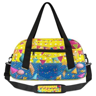 Imagem de Bolsa de viagem de academia para meninos – Bolsa infantil de fim de semana com bolso frontal com zíper para prática escolar, bolsas de mão para adolescentes, Banana amarela, Desenho animado