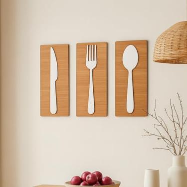 Imagem de Trio de Quadros Decorativos para Cozinha Talheres Moderno em MDF e Relevo 3D Sala de Jantar