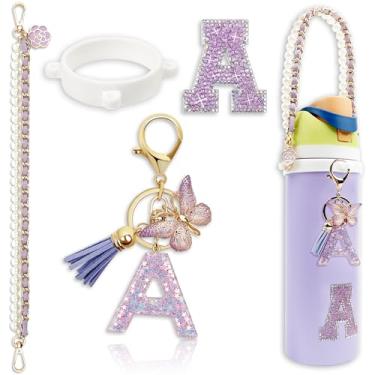 Imagem de Acessórios de letras para garrafas de água Owala – 680 g 947 g 1,134 g, com lindo pingente inicial e alça de alça, compatível com Free Sip, copo de café, Owala Kids, Sway, Stanley Cup Accessories
