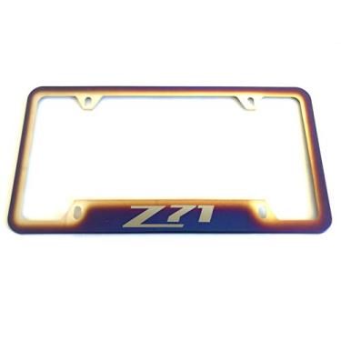 Imagem de Tonet — Suporte para placa de carro colorida azul polido e polido de aço inoxidável com moldura de placa de carro com parafusos para Chevy Z71 (1)