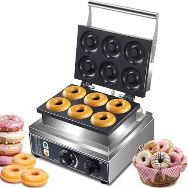 Imagem de Fabricante de donuts elétrico, máquina de donuts elétrica comercial de 110 V 1600 W, 6 orifícios de dupla face com aquecimento elétrico, fabricante de donuts antiaderente, revestimento de teflon para