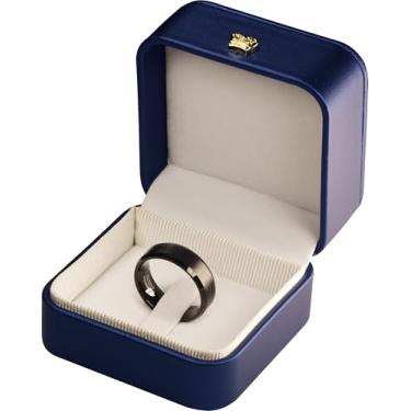 Imagem de LAODA Caixa de anel masculina para noivado, casamento, pedido de casamento, caixa de armazenamento de anel de material de couro PU de luxo com clipe para aliança de casamento masculina grossa e larga