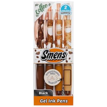 Imagem de Coffee Smens – Pacote com 4 canetas de tinta gel pretas com alças perfumadas de café gourmet (Café Latte, Caramel Macchiato, Avelã Assada, Mocha) – Canetas divertidas e fedorentas para crianças