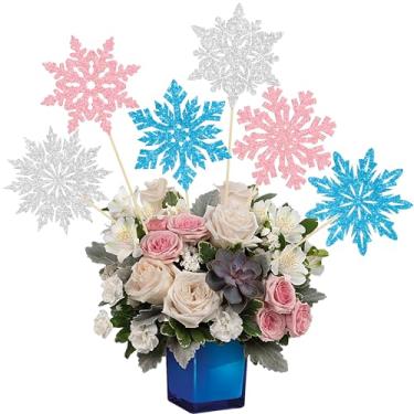 Imagem de Ephlyn 12Pcs Snowflake Centerpiece Sticks Frozen Snowflake Table Flower Centerpieces Christmas Floral Decorations for Winter Wonderland Baby Shower Frozen Birthday Party Supplies Multi