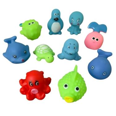 Imagem de Brinquedo Para Banho Bebê Vinil Macio Patinhos Animais Fundo Do Mar Aquáticos Para Banheira Piscina (10 pçs: bichinhos do fundo do mar)