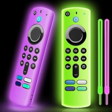 Imagem de Pacote com 2 capas de silicone para controle remoto compatível com FireTV Stick 4K/Alexa Voice Remote 3ª geração, capa protetora de silicone antiderrapante com cordão colorido que brilha no escuro