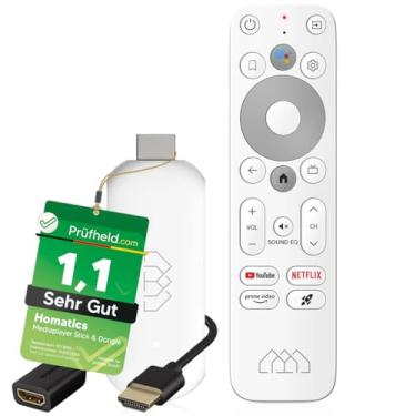 Imagem de [Teste MUITO BOM, Note 1.1 *] Homatics TV Stick Full HD | Google e Netflix Certificado | Android TV Media Player Streaming Stick com controle remoto por voz e cabo de extensão HDMI NONIC para TV