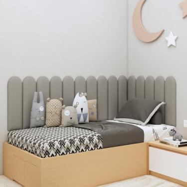 Imagem de Cabeceira Estofada Modular Nuvem 20x60 — Suede Macio, Instalação Sem Furos, Decorativa para Cama Solteiro Casal Queen King(CINZA,17)