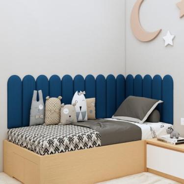 Imagem de Cabeceira Estofada Modular Nuvem 20x60 — Suede Macio, Instalação Sem Furos, Decorativa para Cama Solteiro Casal Queen King(AZUL MARINHO,17)