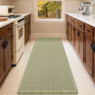 Imagem de IM HOME Tapete de banho waffle extragrande verde 1,82 m x 61 cm, tapetes de banheiro modernos de tecido boêmio, tapetes de banheiro antiderrapantes absorventes, tapetes de banho macios laváveis com