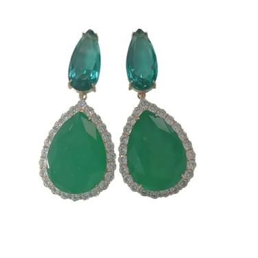 Imagem de Brinco Esmeralda com Mini Zircônias, Banho de Ouro 18k, Verde