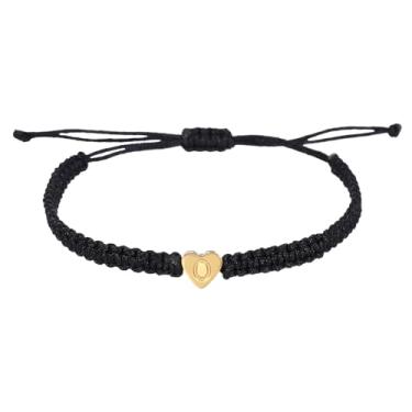 Imagem de PATIKIL Pulseiras com inicial de coração para homens, pulseiras ajustáveis feitas à mão com inicial trançada para mulheres e homens, One Size, cordão, Sem Pedra Preciosa