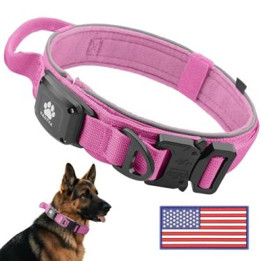 Imagem de IP68 à prova d'água para coleira AirTag, alça de controle confortável tático militar e fivela de metal e reflexiva, coleira GPS para cães Apple Air Tag, de médio a grande porte (Rosa/G)