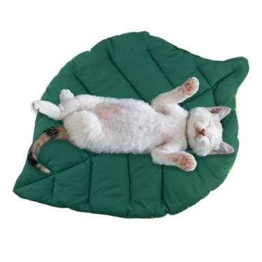 Imagem de HACRAHO Tapete de resfriamento para gatos, tapete em forma de folha, algodão macio e quente para animais de estimação, cobertor para cama interna, sofá, chão, colchão quente para gatos e cães (verde)
