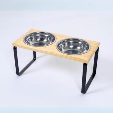 Imagem de Suporte Duplo Elevado Comedouro Bebedouro Alimentador Pet Cachorro Gato Comedor Pote Inox Tigela(Grande)
