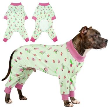 Imagem de OUOBOB Pijama de cachorro com 4 pernas para cães de médio e grande porte – macacão de algodão macio com elasticidade nas 4 direções, confortável e respirável para clima frio e descanso interno - Verde