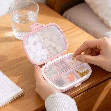 Imagem de Caixa organizadora de medicamentos selada, estojo compacto de armazenamento de comprimidos para viagens, caixa de medicamentos portátil com divisórias, design para uso doméstico e em viagens