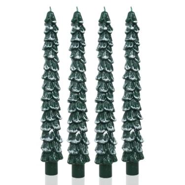 Imagem de Vela cônica para árvore de Natal, castiçal verde, sem cheiro, para decoração de mesa de Natal, centros de mesa de inverno, monitores do advento, decoração sazonal, conjunto de 10,4 cm, verde com