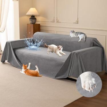 Imagem de Loiion Proteção contra arranhões sofá gato, sofá macio protetor de gato, 3 lugares capas de sofá loveseat capa, capa de sofá impermeável pelos de animais, antiderrapante para animais de estimação