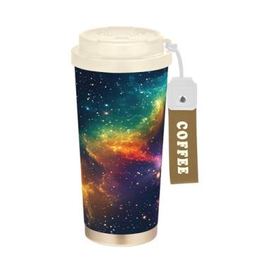Imagem de SEHANY Caneca de viagem Galaxy Starry Sky de viagem de 500 ml Copos de café reutilizáveis revestidos de cerâmica com tampa à prova de vazamento, parede dupla, isolamento a vácuo, copo de café de aço