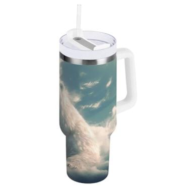 Imagem de Blueangle Copo isolado de 850 g com alça e tampa de canudo - Caneca de viagem de aço inoxidável à prova de vazamento, garrafa de água de pintura de ursos polares a vácuo de parede dupla (621)