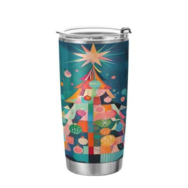 Imagem de ATTX Copo colorido para árvore de Natal com tampa e canudo, garrafa de viagem de parede dupla de aço inoxidável com isolamento a vácuo de 600 ml para café e gelo #545
