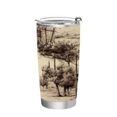 Imagem de Blueangle Copo de 590 ml com tampa e canudo, copo de café com água isolada a vácuo de aço inoxidável, caneca de viagem para casa toscana, copo térmico para bebidas quentes e frias (257)