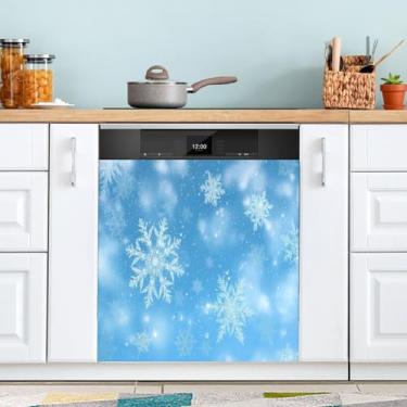 Imagem de ATTX Capa magnética de flocos de neve brancos, 58 cm C x 66 cm A decoração da capa frontal da máquina de lavar louça, decalques de armário doméstico adesivos de eletrodomésticos #183